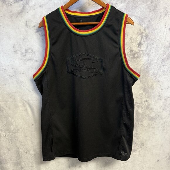 Vintage Y2K O'Neill Surf Jersey Tank Top T Shirt Large 21x28 Rasta Embroidered - Picture 1 of 12
